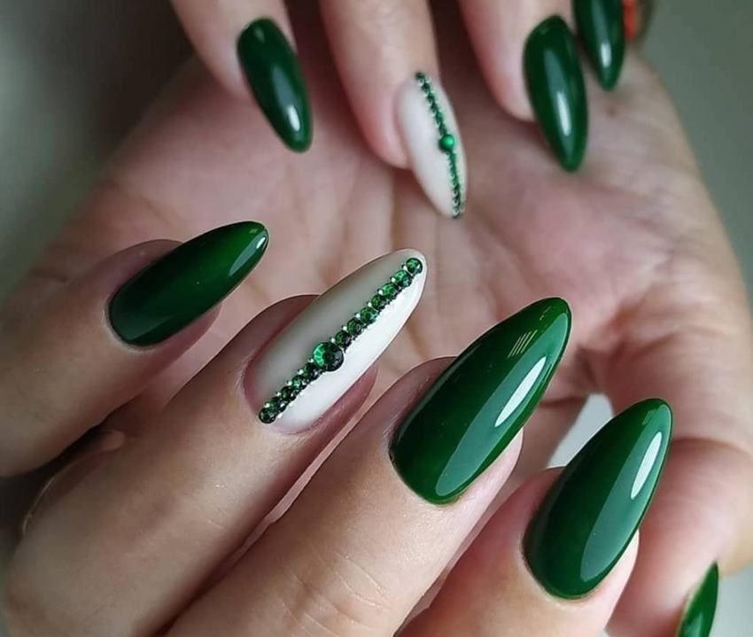 Зеленый дизайн для ногтей разной длины