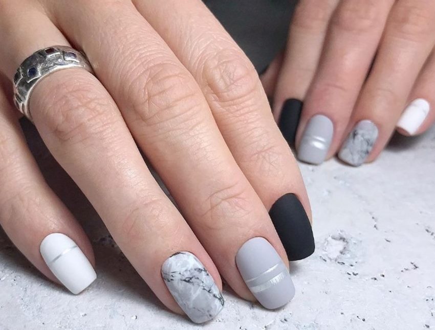 Серый мраморный дизайн ногтей