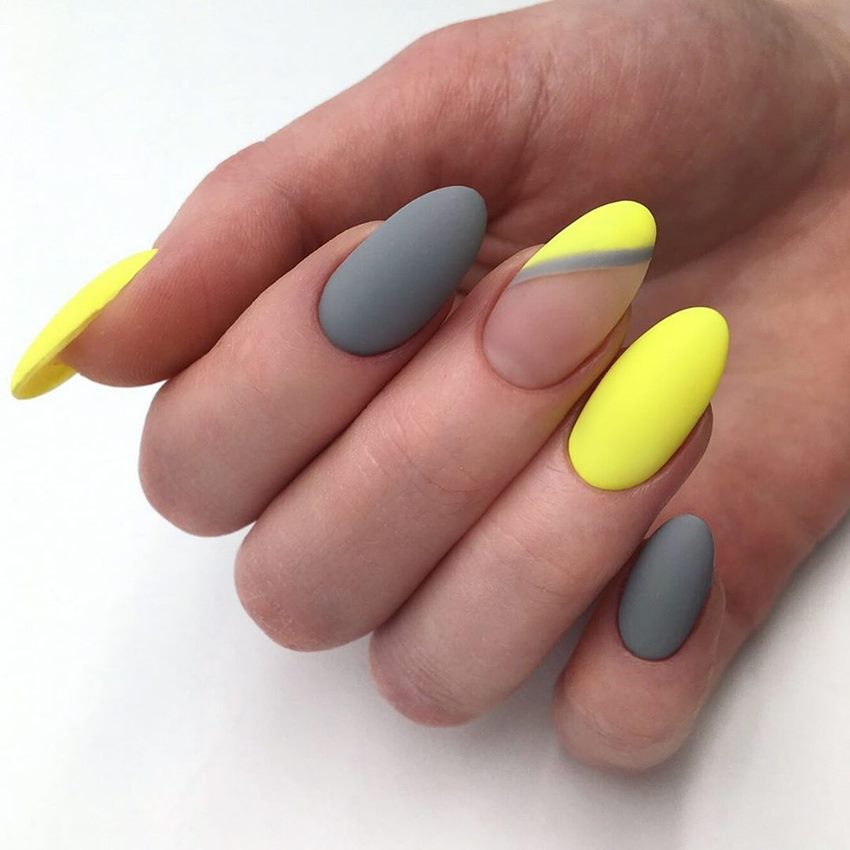 Серо-желтый дизайн ногтей