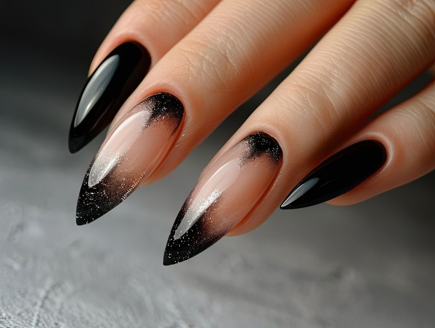 Дизайн черных острых ногтей Дизайн черных острых ногтей