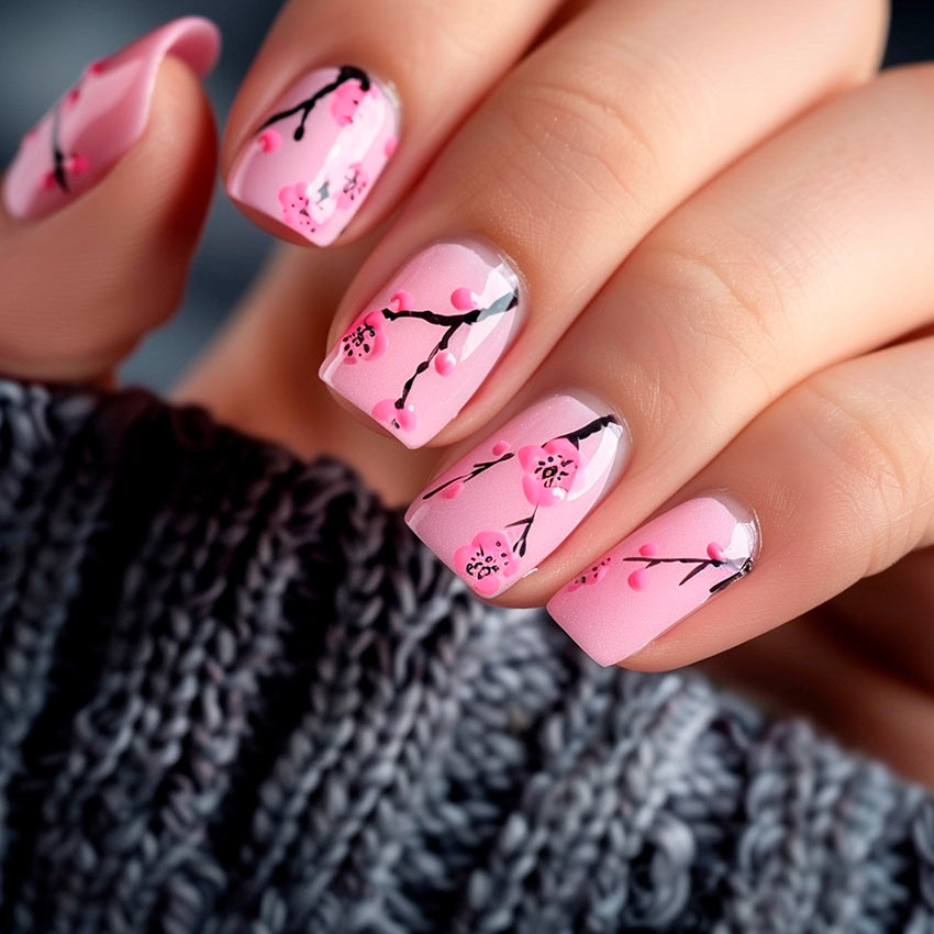 Веточки и цветы в маникюре Веточки и цветы в маникюре